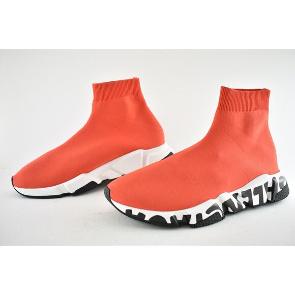 Balenciaga Speed LT Graffiti Sock Red Black White Logo High Top Sneaker 42 9 - Picture 5 of 7